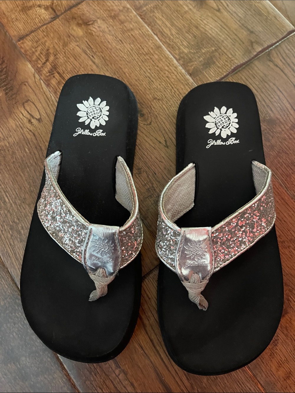 Yellow Box Silver Glitter Flip Flops